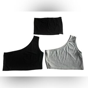 Shein Crop Top Lot of 3 - Womens Size Large - 2 One Shoulder Tops and 1 Tube Top
